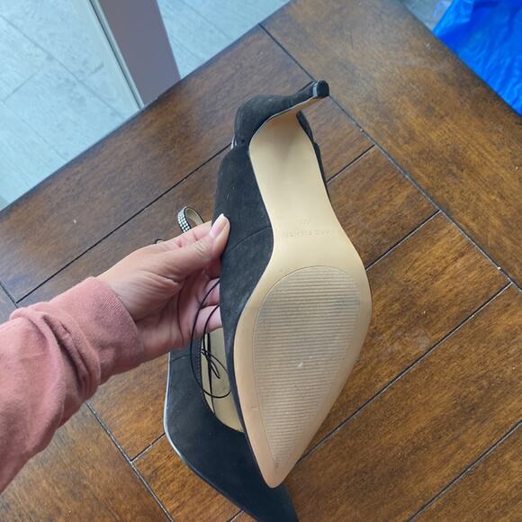 Marc Fisher black suede sparkle studded back strap pump size 10 slingback - Picture 8 of 8